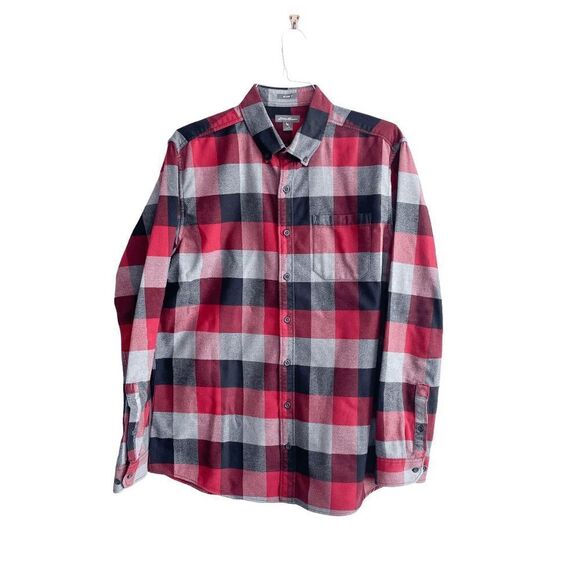 Eddie Bauer Mens Button Down Shirt Relaxed Fit  Plaid Red Black Large Tall - Picture 1 of 8